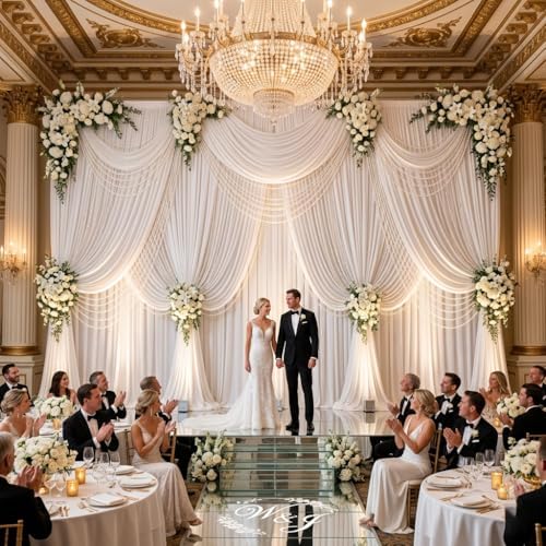 30ft x 10ft White Backdrop Curtains for Parties,6 Panels 5ft x 10ft Wrinkle-Free Polyester Photo Backdrop Drapes for Wedding Birthday Baby Shower Graduation Photography Background - Image 2
