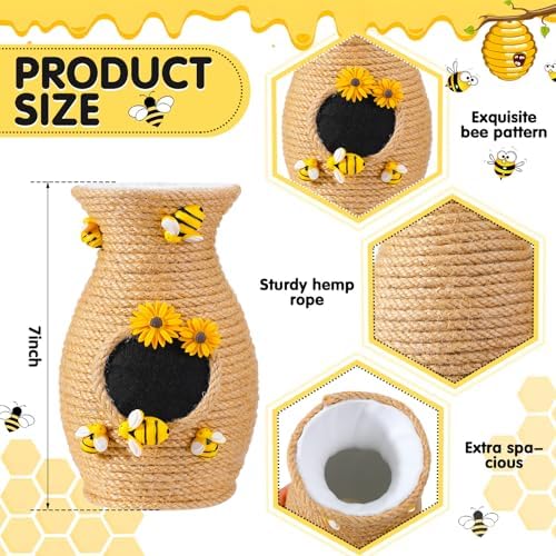 Yungyan Honeybee Vase Decor Bee Hive Vase Wrap with Jute Rope, 2 Pcs - Image 2