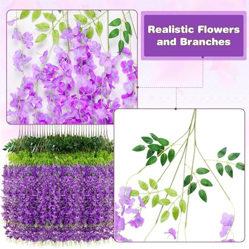 Alotiki Purple Wisteria Hanging Flowers, 50 Pack Fake Hanging Flowers - Image 5
