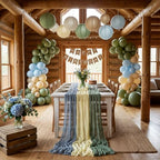 6 Pcs Dusty Blue Green Yellow Cheesecloth Table Runner - Image 5