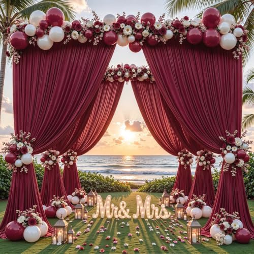 24ftx10ft Wrinkle Free Burgundy Backdrop Curtain - 10 Feet Photography Backdrop Drapes, Silky Polyester Back Drop Cloth for Wedding Baby Shower Balloon Arch Background - Image 2