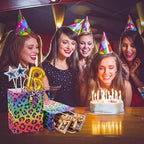 Tenceur 80 Pcs Neon Rainbow Leopard Paper Treat Bags Bulk with Handles 10.63 x 4.72 x 7.87 Inch Leopard Gift Goodie Cheetah Themed Birthday Party Favors for Bridal Shower Christmas Decorations - Image 3