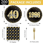 40th Theme Bithday Party Tableware Vintage 1986 Party Supplies 40 Year Old Birthday Decorations Plates Napkins Forks Black and Gold Dinnerware Favors for Men or Women - Image 2