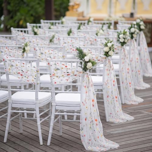 Moukeren 16 Packs Chair Sashes Wedding Decorations 8ft Colorful Floral - Image 4