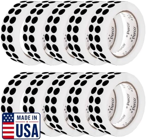Perco Black Perforated Round Circle Dot Sticker 1/2-Inch Labels — 10 Rolls, 30,000 Stickers—Scrapbooks, Invitations for Cover-Up, Tiny Marking & Minimalist Coding, Strong Adhesive—Made in USA by Perco
