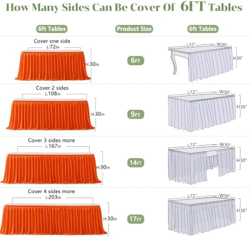 Partisky Orange Polyester Table Skirt for Rectangle Tables 17ft, Wrinkle Resistant Pleated Ruffle Table Cloth for Wedding Baby Shower - Image 6