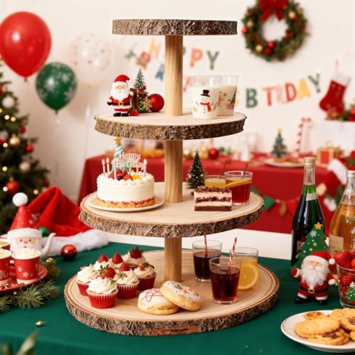Haploon 4 Tier Wooden Cupcake Stand Paulownia Wood Dessert Display Tower - Image 2