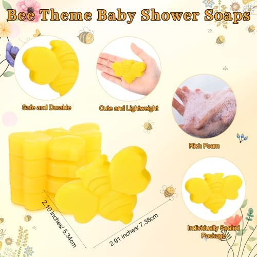 50 Sets Bee Themed Soap Bulk Baby Shower Return Gifts Including Mini Bee Handmade Soaps with Thank You Tags and Organza Bags Gender Reveal Party Favor for Guests Birthday Decorations - Image 2