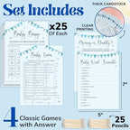WOODAMORE Hilarious Baby Shower Games Boy - 4 Funny Baby Games for Baby Shower Boy Decorations, Blue Trivia Card Word Scramble Mommy Or Daddy Game for 25 Guests (Pack of 2) - Image 2