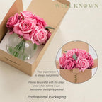 WELL KNOWN Artificial Flowers with Vase, Fuchsia Pink Silk Rose - Image 7
