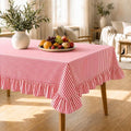 Red White Striped Ruffled Tablecloth Rectangle 55" x 70" Farmhouse Washed Cotton Table Cloth with Short Ruffle Cottage Table Cover for Boho Dining Room Kitchen Picnic Home Party Decoration by Unknown