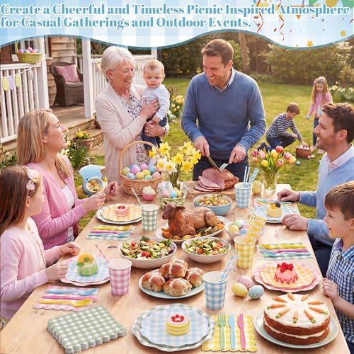 450 Pcs Tableware Set, Serve 50, Pastel, Gingham - Image 4