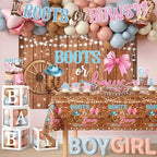 Boots Or Bows Gender Reveal Decorations, 313pcs Western Gender Reveal Decorations Plates and Napkins Cups Banner Backdrop Tablecloth Cake Topper Balloon for Boots Or Bows Gender Reveal Party Supplies - Image 4