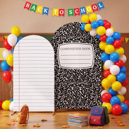 Moukeren Composition Notebook Arch Backdrop Cover 6ft and 7.2ft for Pastel Classroom Decor Back to School Bulletin Board Paper Background Party Banquet Photo Arches Background Decorations by Moukeren
