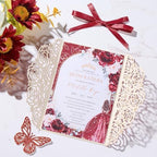 Burgundy Wedding Invitation Laser Cut Invitation Sleeve Personalized Cards - Image 6