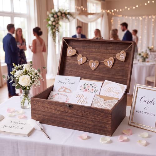Geelin Wooden Wedding Card Box with Letter Flag Rustic,Retro Color - Image 3