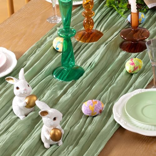 DeZerlor Sage Green Cheesecloth Table Runner 1 Pack Summer Boho Runner - Image 2