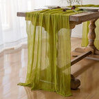6Pcs Moss Green Cheesecloth Table Runner 120 Inches for Party Home Decor - Image 2