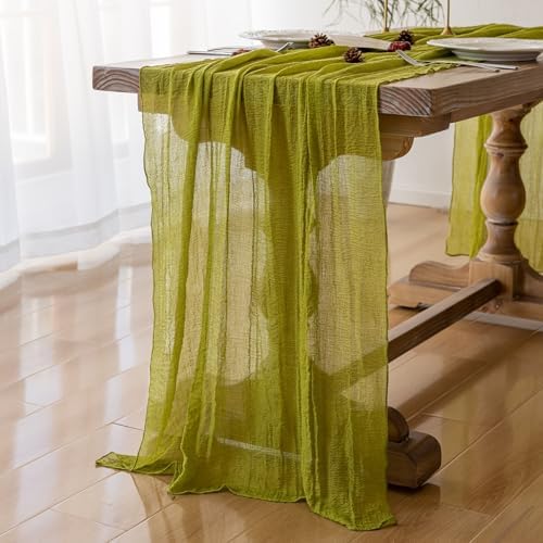6Pcs Moss Green Cheesecloth Table Runner 120 Inches for Party Home Decor - Image 2