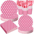Funnymoom 400 Pcs Pink Polka Dot Party Supplies for 50 Guests White Polka Dot Paper Plates and Napkins Knives Spoon Fork Cup Set Cutlery for Birthday Wedding Bridal Shower Pink Girl by Funnymoom