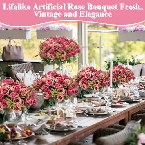 Zeyune 8 Pack 12 Inch Artificial Rose Bouquet, Soft Pink - Image 3