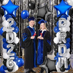 2 Sets Graduation Balloon Column Stand Kit with Balloons Prom Send off 2026 Grad Prom Themed Decor Black Blue White Balloon Tower Stand for Floor Grad School & College Celebration Party Supplies - Image 2