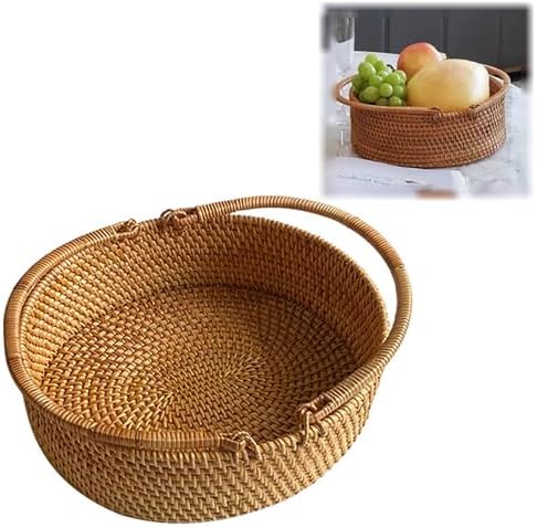 Wicker Picnic Basket with Double Folding Handles: Handmade Woven Picnic Basket, Garden Basket Harvest Basket, Natural Small Wicker Basket with Handle for Storage, Camping, Home Decor (Oval Basket) by ABCISI