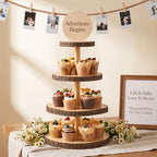 2 Pack Wood Cupcake Stand, 3 Tier Wood Cake Stands, Round Tiered Tray Stand, Large Rustic Cake Display Holder Stands, 3 Tier Wooden Cupcake Tower for Woodland Baby Shower, Wedding, Birthday, Tea Party - Image 6