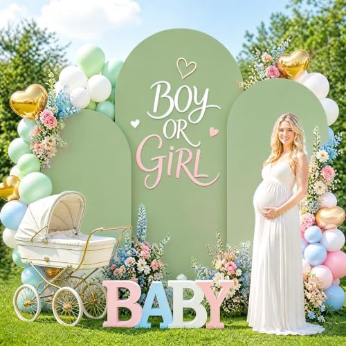 Sage Green Chiara Arch Cover Set of 3 Spandex Fitted Wedding Arch Covers 4ft 5ft 6ft Arched Backdrop Cover Arches Backdrop Stand Cover for Happy Birthday Baby Shower Graduation Party Decorations - Image 4