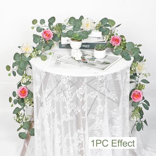 TOCHGREEN 4 Pack Artificial Eucalyptus Flower Garland with White Pink Roses - Image 2