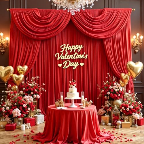 10x10ft Wrinkle Free Red Backdrop Curtain for Parties, Soft Red Christmas Photo Backdrop Curtains, Polyester Photo Backdrop Drapes for Birthday Party Baby Shower Photography Background - Image 5