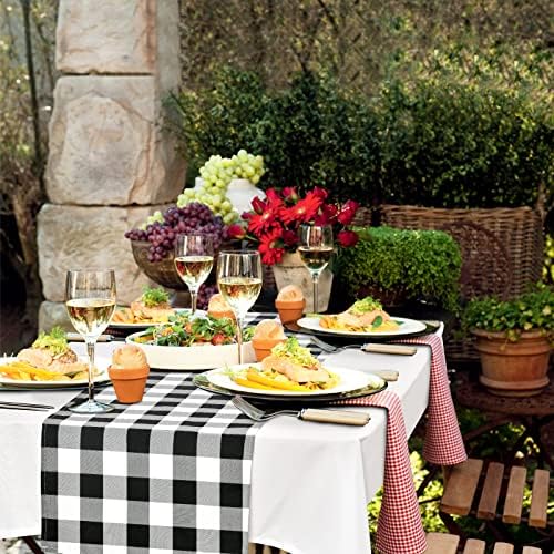 Hiasan Buffalo Plaid Table Runner Black and White 14W x 72L, 1 Piece - Image 3