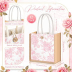 Abbylike 12 Pcs Floral Gift Bag Small Flower Tote Bag,Retro Pink - Image 2