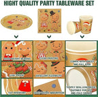 Skylety 200 Pcs Christmas Party Supplies Paper Plate, Serve 50, Gingerbread - Image 3