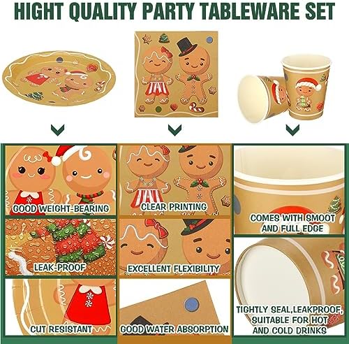 Skylety 200 Pcs Christmas Party Supplies Paper Plate, Serve 50, Gingerbread - Image 3