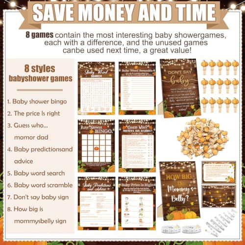 Funnymoom 426 Pcs Fall Pumpkin Baby Shower Games Set, 8 Games Activities - Image 4