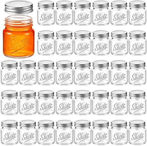 Tessco for you Mini Mason Jar Shot Glasses with Lids 2 oz Dishwasher Safe Mason Canning Jars for Bachelorette Wedding Party Favors Bar Drinks Home Desserts Honey Jam Candy(Clear,36 Pcs) by Tessco