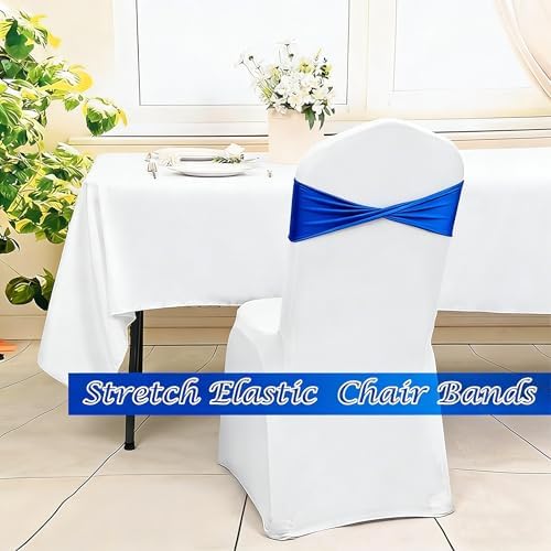 Spandex Royal Blue Chair Sashes Bows 60 Pcs Blue Chair Sashes Elastic Chair Cover Bands Ties Without Buckle for Wedding Birthday Party Ceremoney Events Decoration - Image 6
