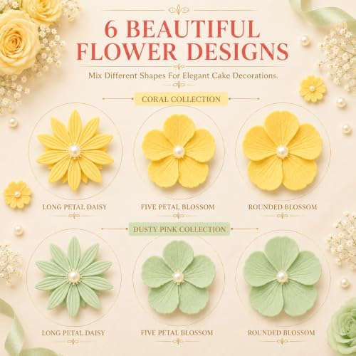 CONFECT Handmade Edible Gum Paste Flower Decorations – Spring Blossom – 60 Piece Assorted Sugar Flower Set with Pearl Centers, Hand Cut Cake Flowers for Cakes, Cupcakes, Cookies & Desserts - Image 3