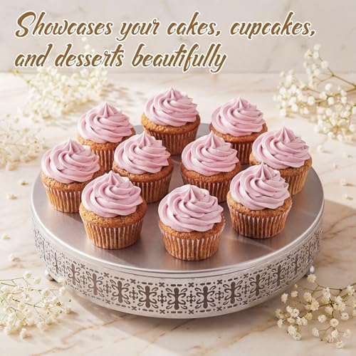 Wenqik Silver Metal Cake Stand 16 Inch with Cutting & Spatula - Image 6