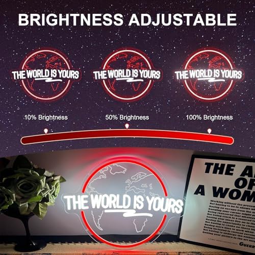 The World Is Yours Neon Sign Carved Planet Adjustable Brightness USB Powered LED Neon Signs for Wall Decor Light Up Signs for Bedroom Classroom Office Man Cave Game Room 41cm*31cm - Image 2