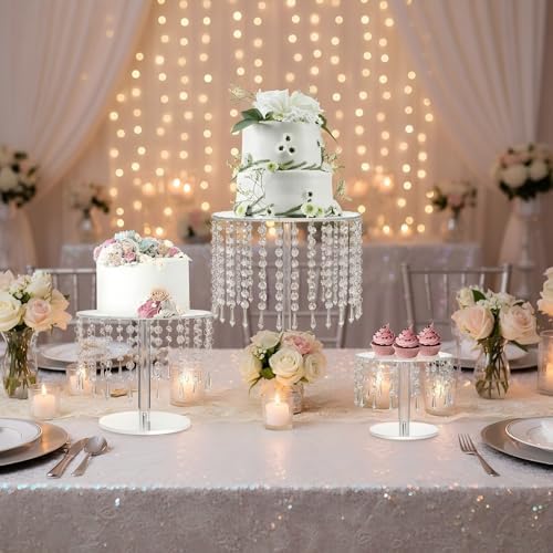 Crystal Cake Stand for Party, Clear Acrylic Cake Stand Sets for Dessert Table, 3Pcs Round Cake and Cupcake Stand for Wedding Birthday Party Event Decorations - Image 3