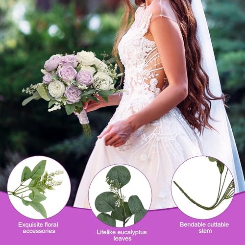 12 Bundles Purple White Artificial Peonies Silk Flowers Bulk - Image 6