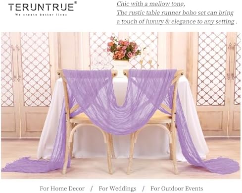 Teruntrue 20 Pack Lilac Cheesecloth Table Runner 17x108 Inch, Boho Gauze Sheer Fabric Cheese Cloth Table Runners for Wedding Party Bridal Shower Baby Shower Birthday Home Decor Garden Farmhouse - Image 4