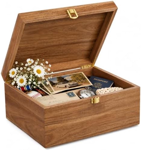 Keepsake Box,Large Acacia Wooden Memory Box Jewelry Box and Photo Storage Box for Wedding Baby Shower Decorative Storage Treasure Boxes with Lids(Brown) by Unknown