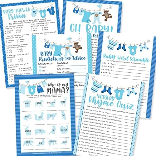 Hadley Designs - 50 Blue Baby Prediction And Advice Cards, Trivia Games, etc, 25 Baby Animal Matching, Nursery Rhyme Game - 6 Double Sided Cards by HadleyDesigns