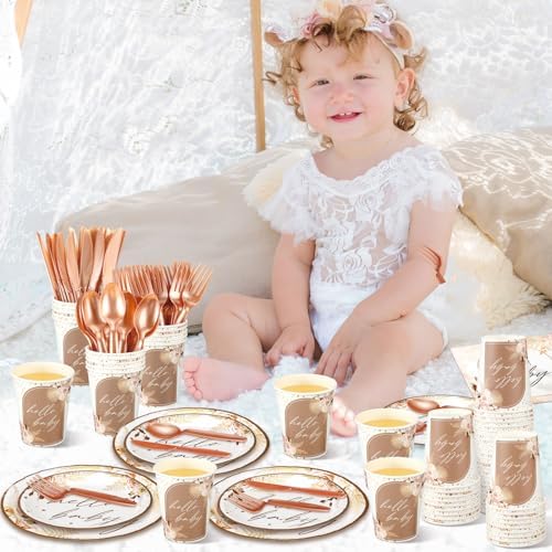 Dandat 350 Pcs Baby Shower Set, Boho Pampas Grass, Brown - Image 5