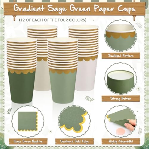 Mimorou 338 Pcs Sage Green Plates Napkins Cups Flatware Set - Image 4