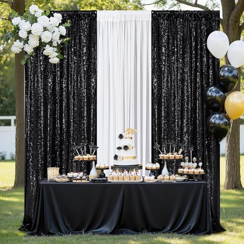 Black Glitter Sequin Backdrop Curtains 8ftx10ft Photo Drapes - Image 2