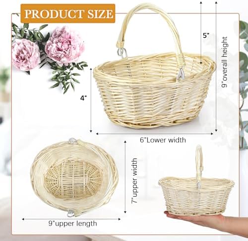 Barydat 6 Pcs Small Wicker Basket with Handle, Beige, 9" X 7" X 4" - Image 2